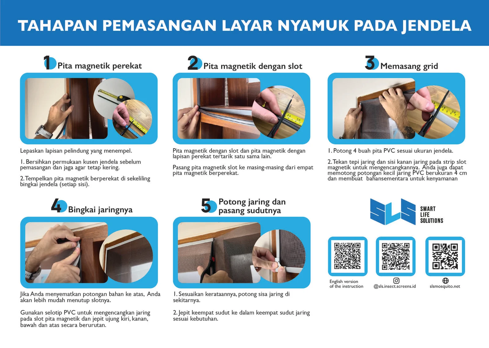 Tahapan pemasangan layar nyamuk pada jendela